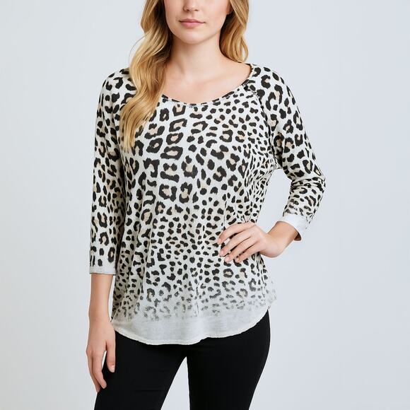 Multiples Animal Print Rough Hem Top Sz Large - Picture 1 of 10